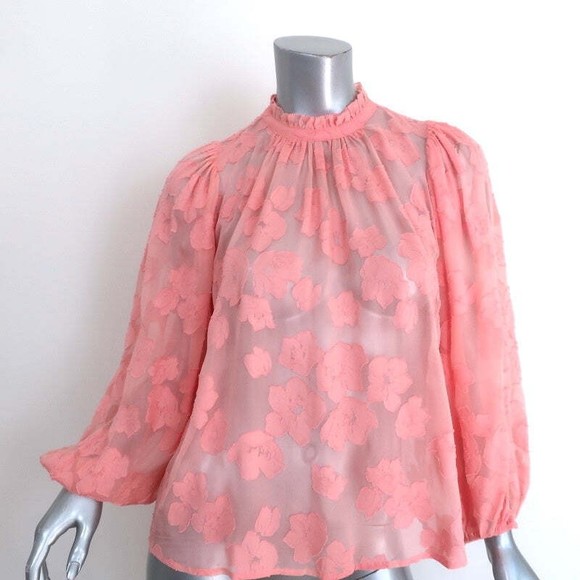 Ulla Johnson Tops - Ulla Johnson Blouse Sandrine Pink Floral Fil Coupe Size 2 Long Sleeve Top
